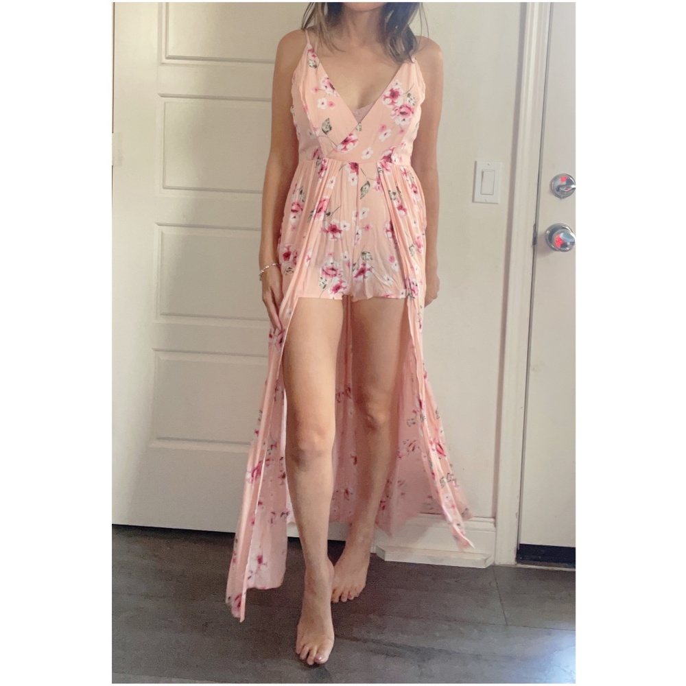 Boho Floral Print Romper Cami Maxi Dress - Picture 4 of 5